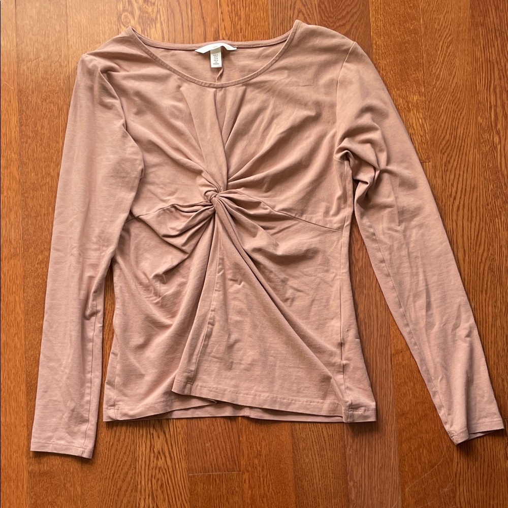 H&M Mama Twist-Front Long Sleeve Top in Mauve size M